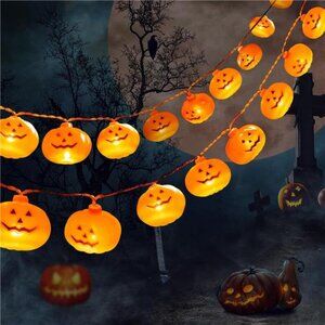 9Ft Pumpkin String Lights – 20 LED Battery-Operated Halloween Decorations